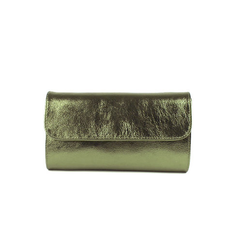 Metallic leren clutch / schoudertasje groen