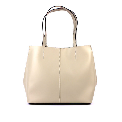 Beige, glad leren 'bag in bag' met etuitje