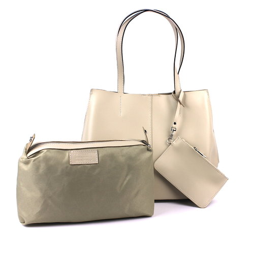 Beige, glad leren 'bag in bag' met etuitje