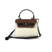 Taps leren handtas met riempje zwart combi