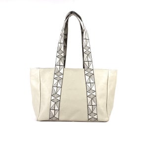 Beige leren shopper met geweven banden