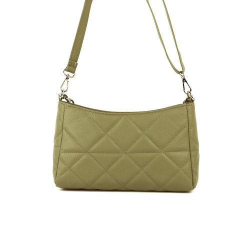 Olijfgroene quilted schoudertas / baguette tas met ketting