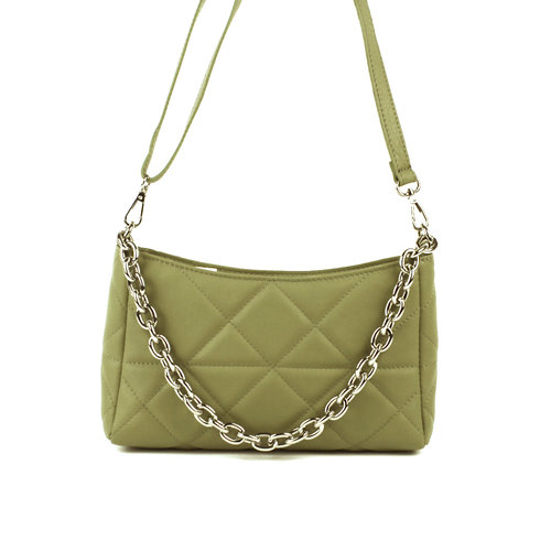 Olijfgroene quilted schoudertas / baguette tas met ketting