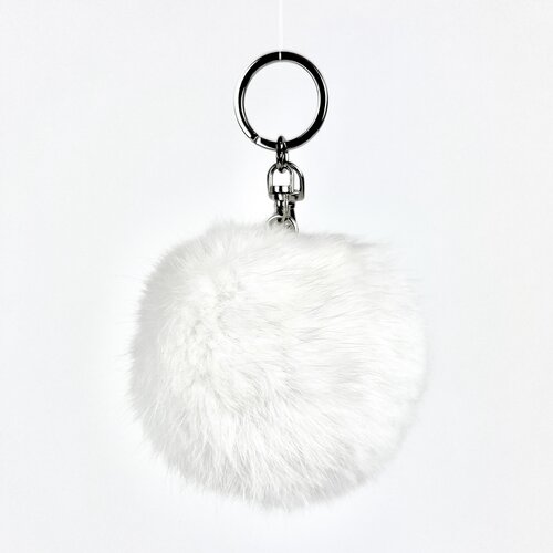 Witte bontbal / pompom met zilverkleurige clips