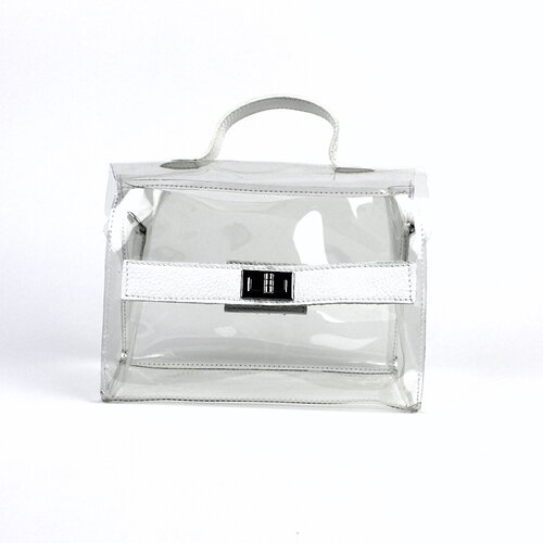 Transparante handtas met wit leer, B-keus Transparante handtas met wit leer, B-keus
