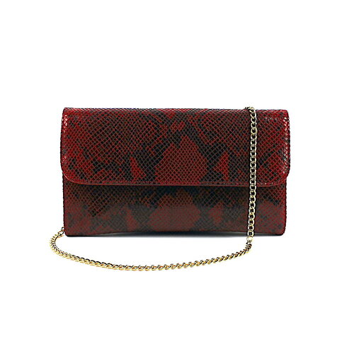 Bordeauxrode clutch met glanzend slangendessin