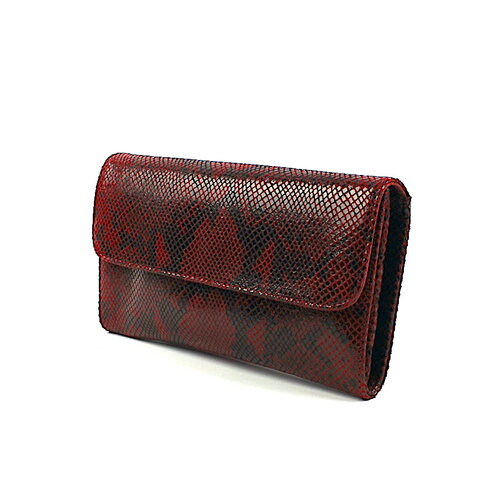 Bordeauxrode clutch met glanzend slangendessin