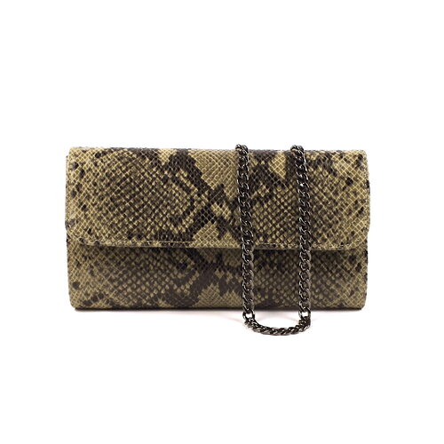 Beige clutch met glanzend slangendessin A