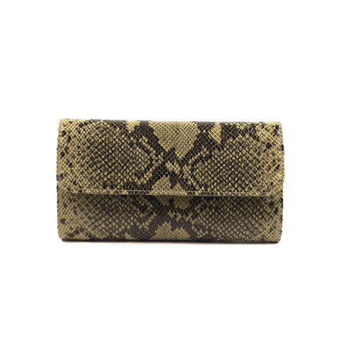 Beige clutch met glanzend slangendessin A