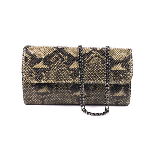 Beige clutch met glanzend slangendessin B