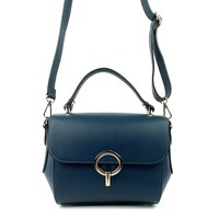 Leren hand- schouder tas met O-sluiting, petrol