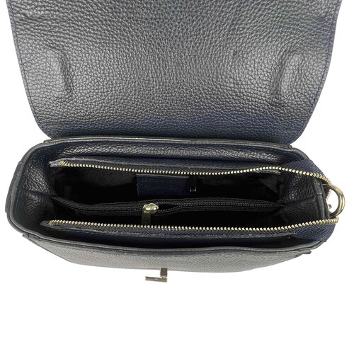 Italiaanse leren hand- schouder tas met O-sluiting, donkerblauw