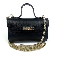 Zwart leren schoudertasje met riempjes