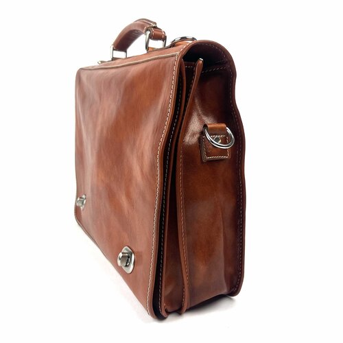 Cognackleurige leren messenger (laptop) tas