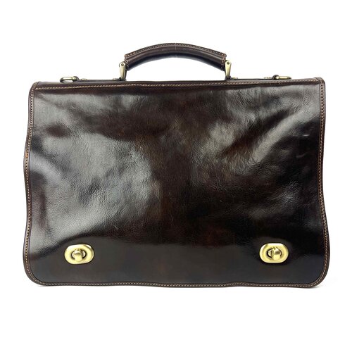 Donkerbruine leren messenger (laptop) tas