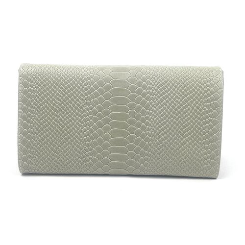 Crèmekleurige  clutch van leer met slangenreliëf