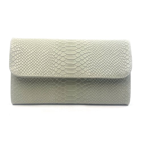 Crèmekleurige  clutch van leer met slangenreliëf