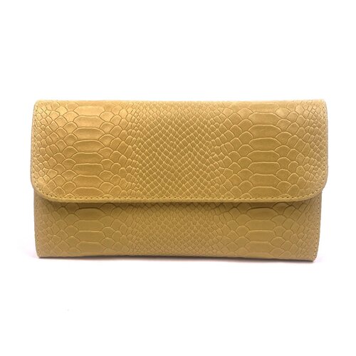 Maïsgele clutch van leer met slangenreliëf