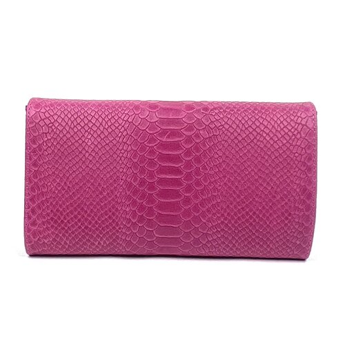 Fuchsia clutch van leer met slangenreliëf