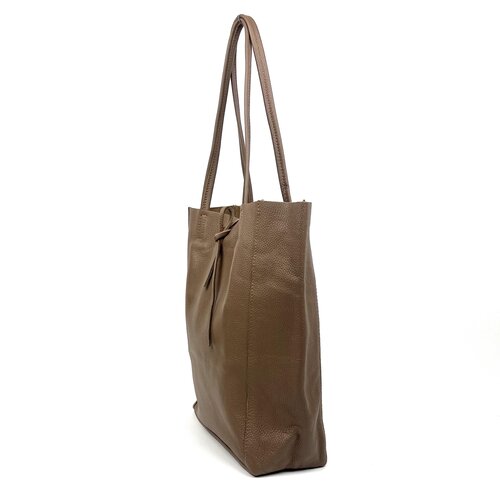 Taupekleurige leren shopper / schoudertas met veter