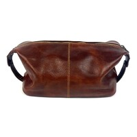 Lichtbruine leren toilettas