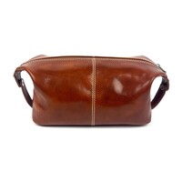 Cognackleurige leren toilettas