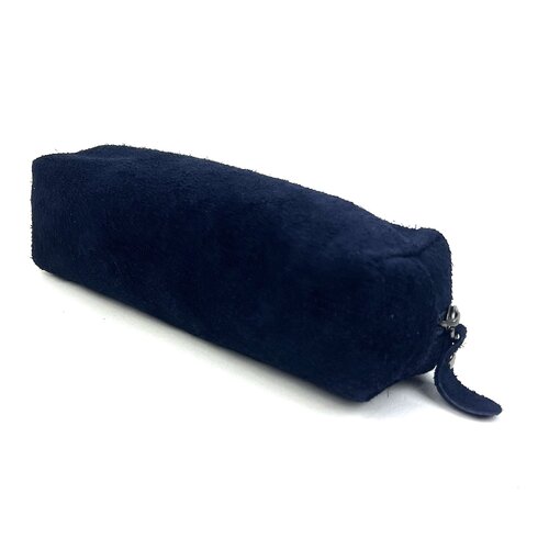 Langwerpig suède etui, donkerblauw