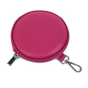 Rond leren portemonneetje, fuchsia