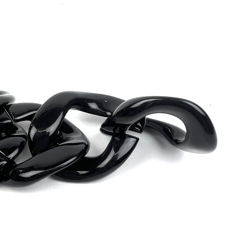 Acryl ketting 100 cm,  grote glanzend zwarte acrylschakels en zilverkleurige clips