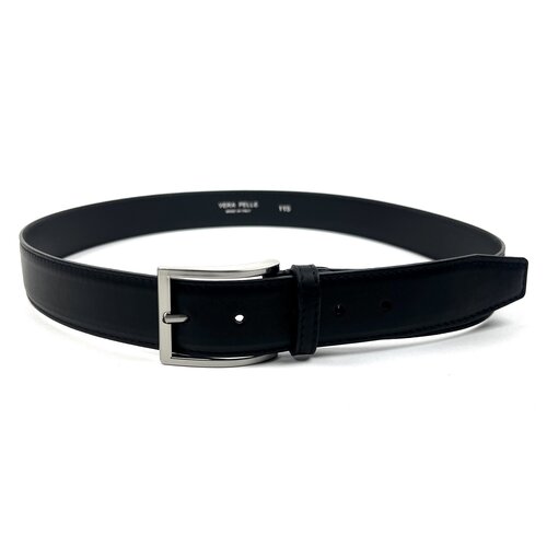 Heren riem, zwart leer 115 cm, zilverkleurige gesp