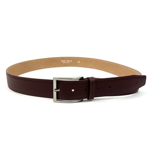 Heren riem, bruin leer 115 cm, zilverkleurige gesp