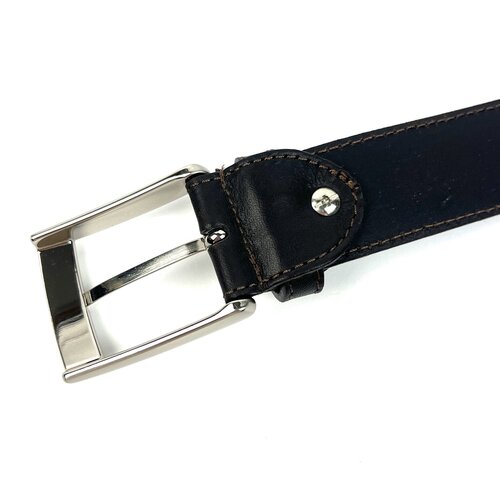 Heren riem, donkerbruin leer 115 cm, zilverkleurige gesp