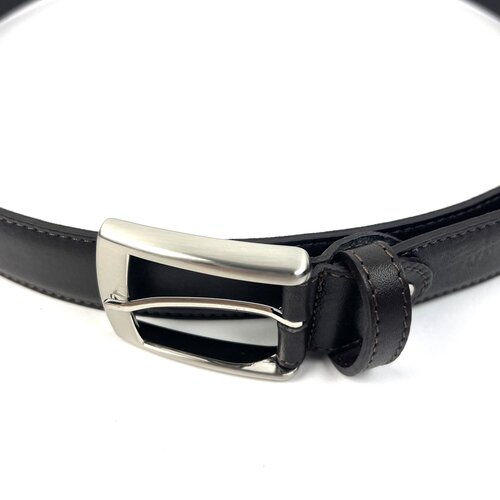 Heren riem, donkerbruin leer 115 cm, zilverkleurige gesp