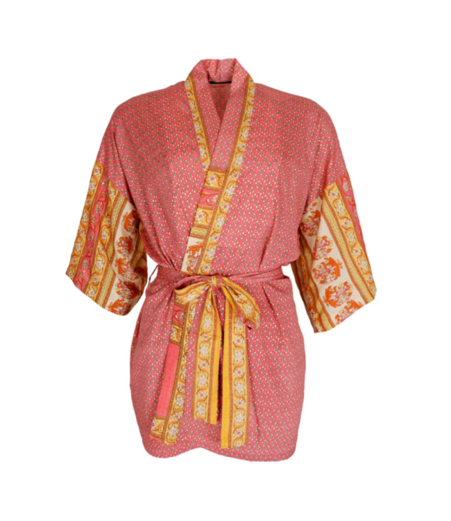 Black Colour BcLuna Short Kimono -  Pink Yellow