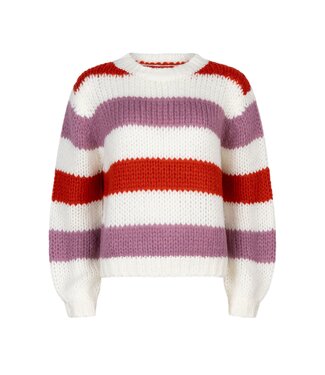 Ydence Knitted Sweater Zaya - Dusty Purple/Coral Red