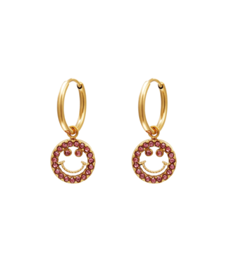 Oorbellen Smiley - Pink/Gold