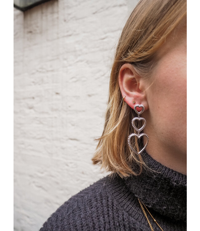 Color Club Oorbellen Triple Heart - Zilver