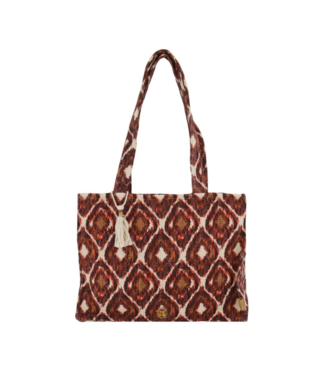 Zusss Katoenen Tas met Ikat Print - Zand/Roodbruin