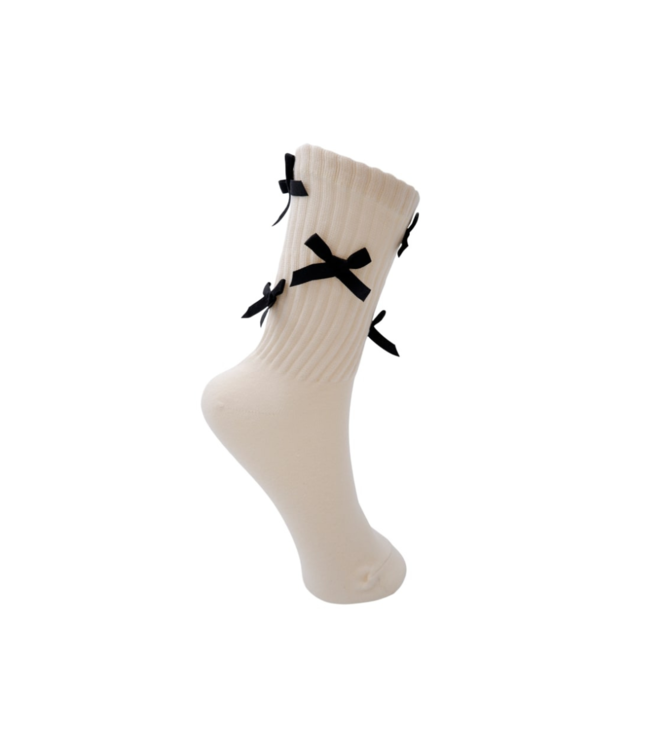 Black Colour Bow Sock - Off White