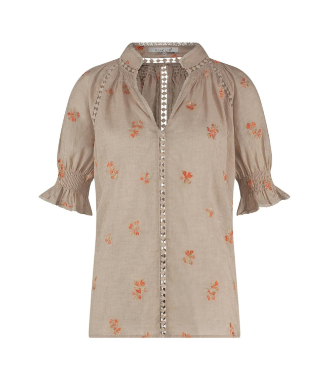 Nukus Carolina Top Embroidery - Sand