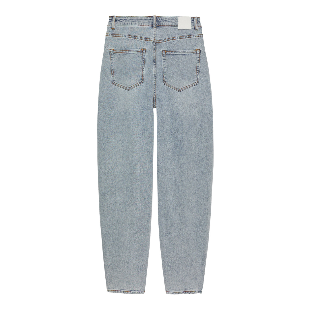 Sky Blue Medium Wash Cuffed Barrel Jeans