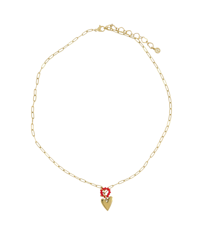Zusss Ketting met Hart Vorm - Oranjerood/Goud