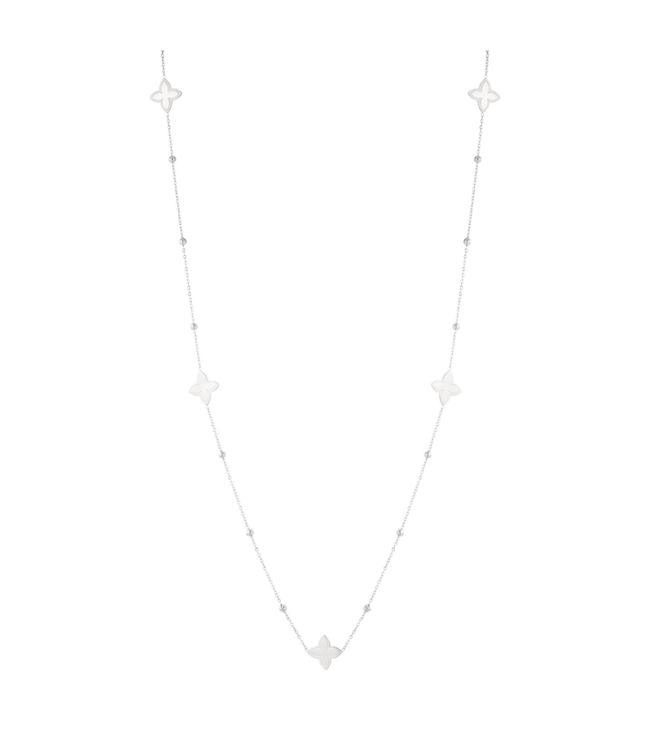 Color Club Ketting Long Flower Charms - Silver