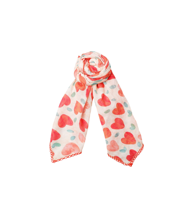 Black Colour Salmaya Cotton Mini Scarf - Red Hearts