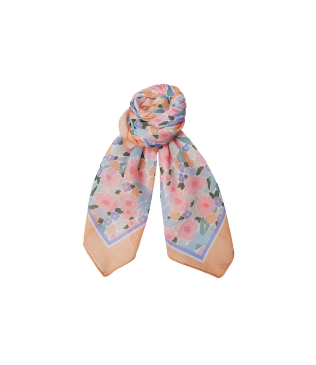 Black Colour Almira Cotton Mini Scarf - Peach Flowers