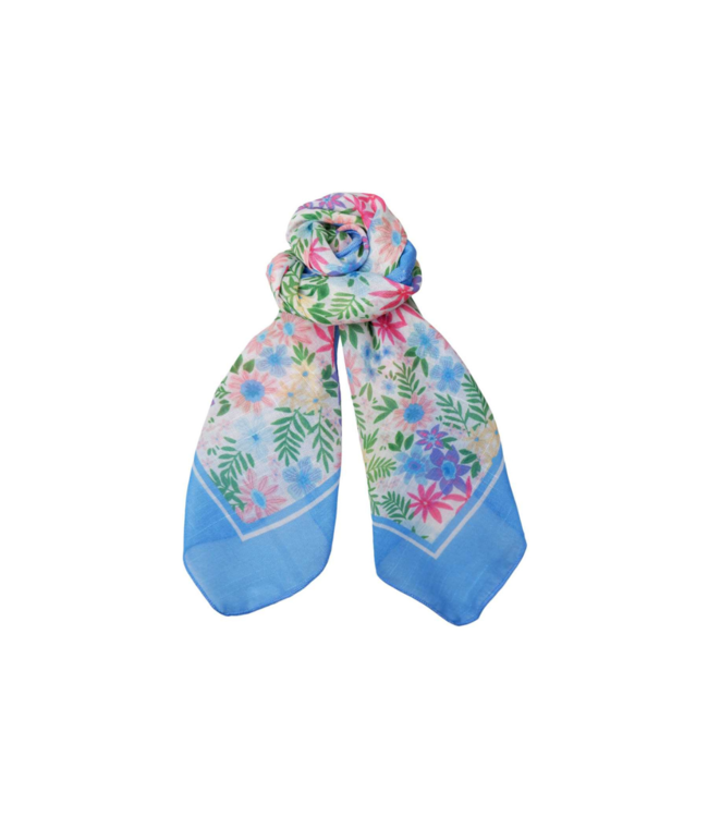Black Colour Almira Cotton Mini Scarf - Blue Flowers