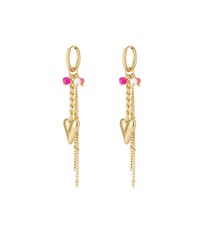 Color Club Oorbellen Heart Drop - Gold/Fuchsia
