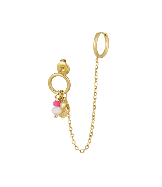Color Club Enkele Oorbel Double Love - Pink/Gold