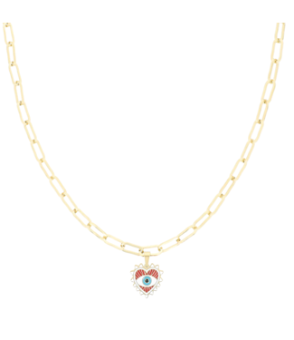Oozoo Timepieces Ketting Evil Eye Charm - Gold