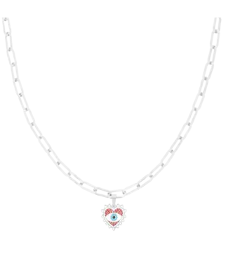 Oozoo Timepieces Ketting Evil Eye Charm - Silver